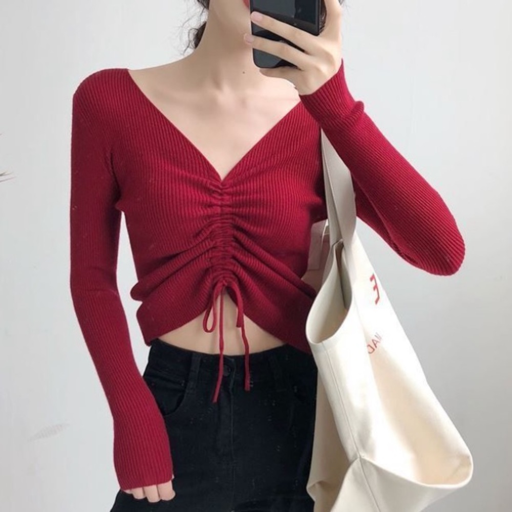 v-neck drawstring top